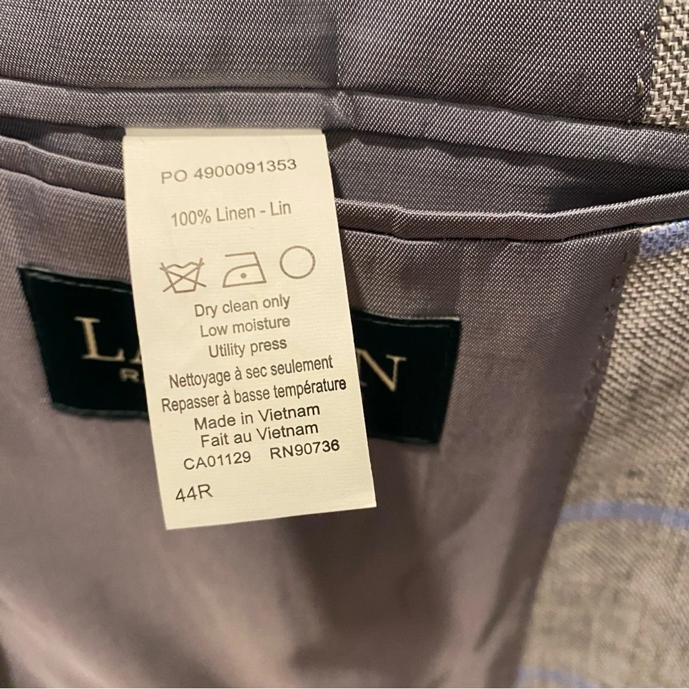 Lauren Ralph Lauren Men's Blazer Size 44R Gray Blue Windowpane Linen Sport‎ Coat
